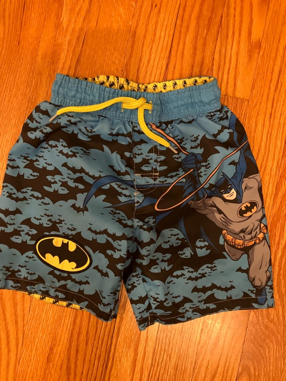 Batman Blue and Yellow Kids Swim Shorts with Graphic Bat Signal